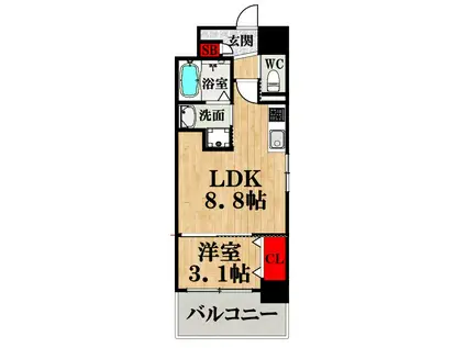DIMORA難波(1LDK/6階)の間取り写真