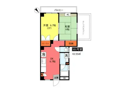 丸三ビル(2DK/5階)の間取り写真