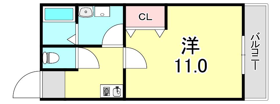 ヴァンクール高東町(1K/2階)の間取り写真