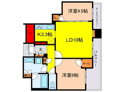 シエリアタワー中之島(2LDK/21階)の間取り写真