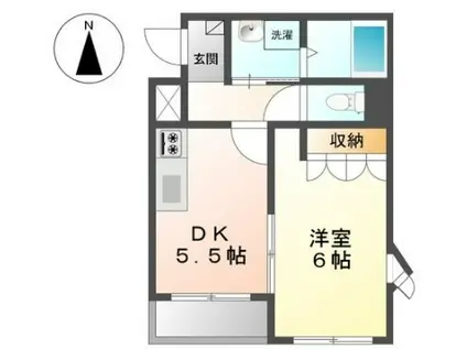 ボンヌール(1DK/1階)の間取り写真