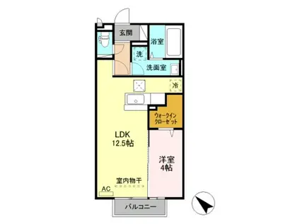 ラグナガーデン上刈(1LDK/1階)の間取り写真