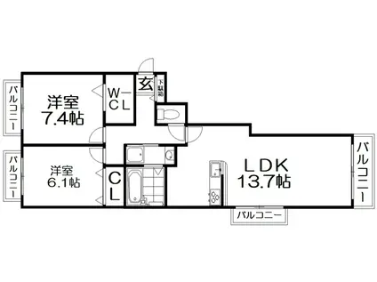 シャーメゾンボヌール(2LDK/3階)の間取り写真