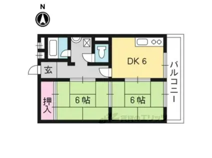 京阪京津線 四宮駅 徒歩13分 3階建 築50年(2DK/2階)の間取り写真