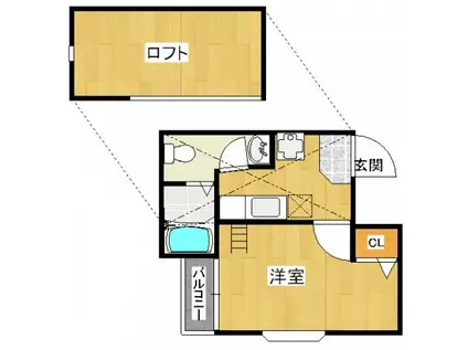コンフォートベネフィス大橋2(1K/2階)の間取り写真