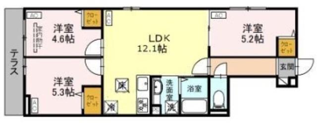 セレスティア松が丘(3LDK/1階)の間取り写真