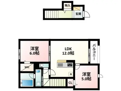 江坂町2丁目PJ(2LDK/2階)の間取り写真