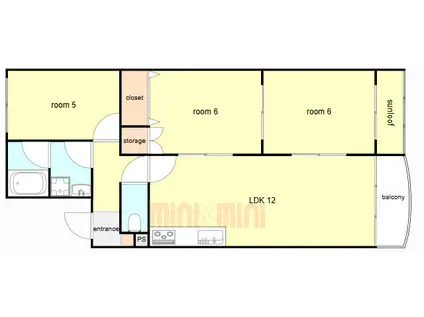 ブルーハイツ塩屋(3LDK/1階)の間取り写真