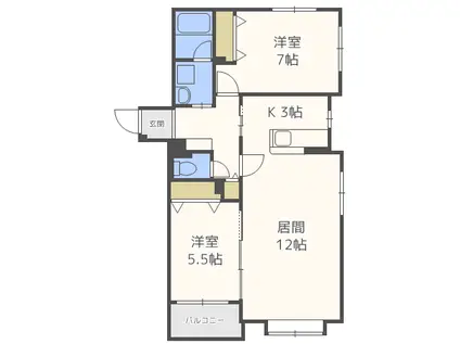 フォンテーヌ元町(2LDK/2階)の間取り写真