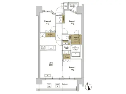 RJRプレシア川口(3LDK/2階)の間取り写真