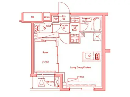 RETERRACE KAWASAKI ウエスト(1LDK/2階)の間取り写真