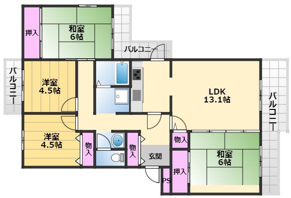 いぶき野三丁目5棟(4LDK/2階)の間取り写真