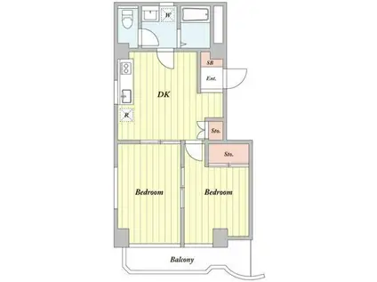 ベルジュピノ(2DK/2階)の間取り写真