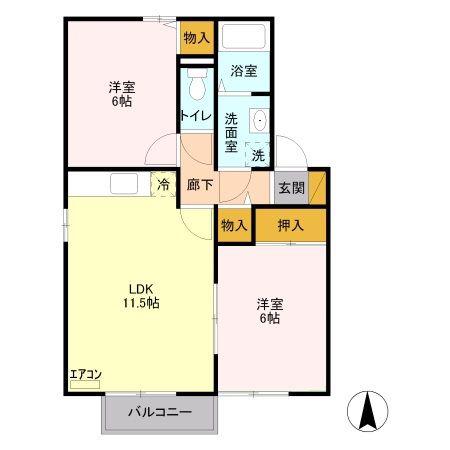 サンライズヒルC(2LDK/2階)の間取り写真