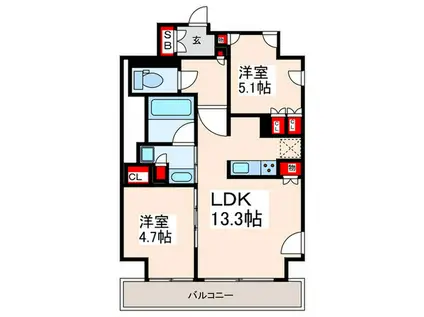 ワンルーフレジデンス西日暮里(2LDK/7階)の間取り写真