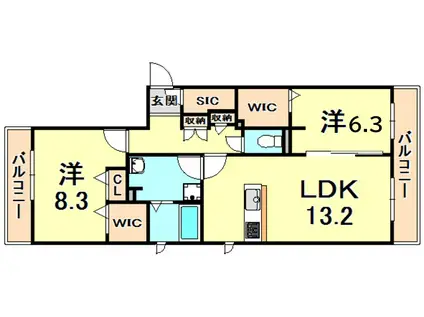 シャーメゾン ヴェルデ(2LDK/3階)の間取り写真