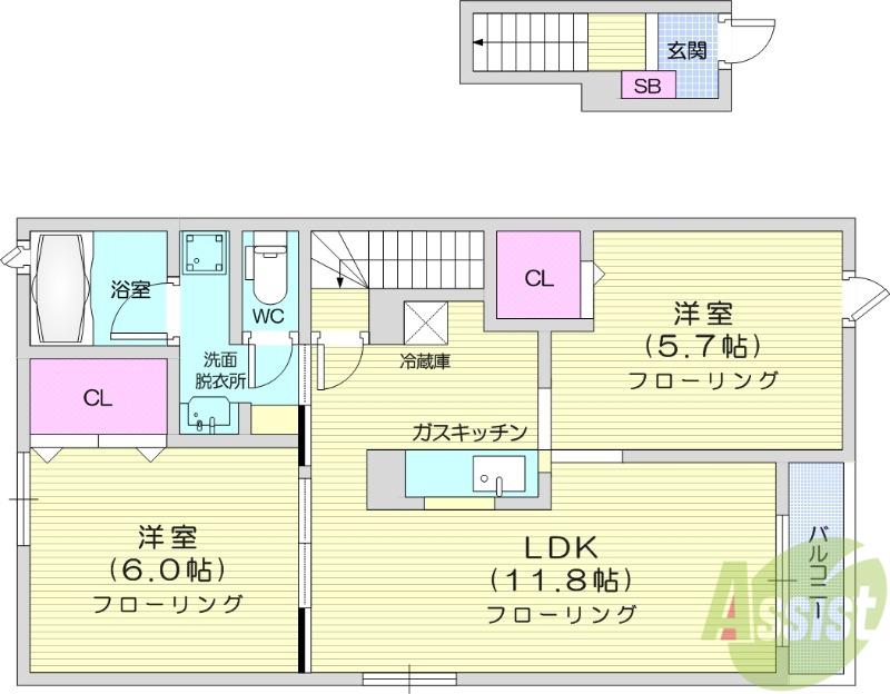 グランアムール(2LDK/2階)の間取り写真