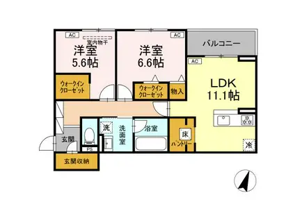 D-CRINUM 加屋町(2LDK/1階)の間取り写真