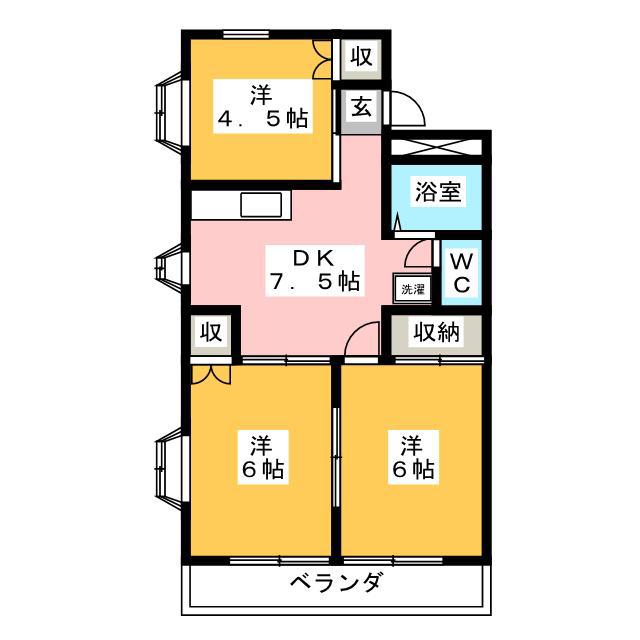 ハタノコーポ元八王子II(3DK/2階)の間取り写真