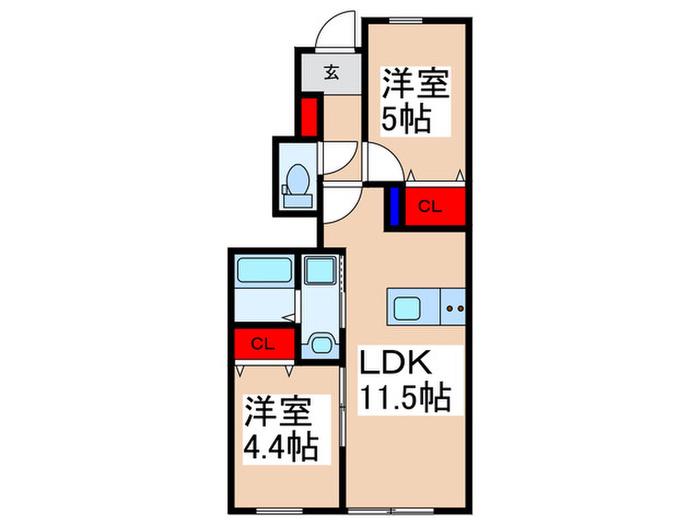 リーブルファイン川口榛松(2LDK/1階)の間取り写真