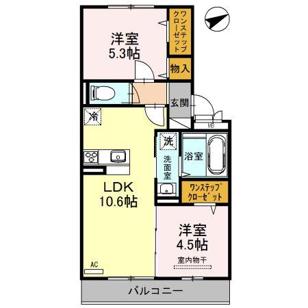 オーキッドガーデン曽根(2LDK/2階)の間取り写真