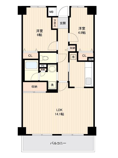 アーバンパーク市が尾(2LDK/4階)の間取り写真