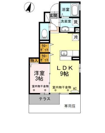 ハーベスト(1LDK/1階)の間取り写真