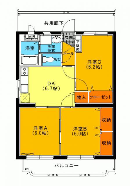 ユーミー渡邉(3DK/2階)の間取り写真
