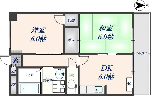 カルム東大阪(2DK/5階)の間取り写真