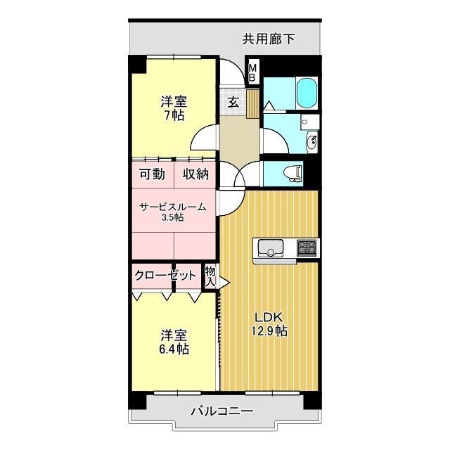 カルフール・パレ(2LDK/6階)の間取り写真