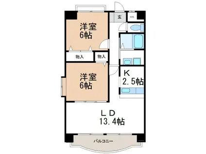 アーバンヒルズ(2LDK/6階)の間取り写真