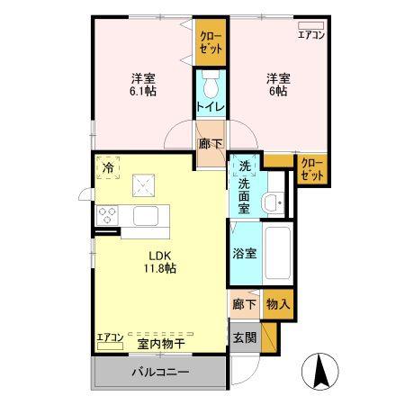 クローバー(2LDK/1階)の間取り写真