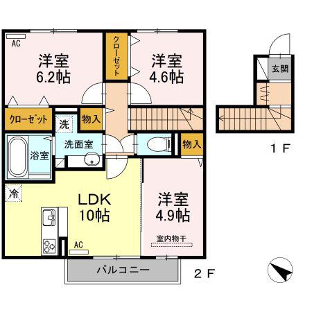 グランシャリオ山ノ神(3LDK/2階)の間取り写真