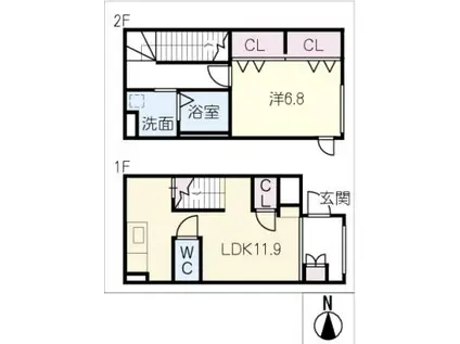 CALM SEIS(1LDK/2階)の間取り写真