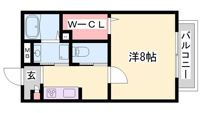 ヴィラジュ大開(1K/2階)の間取り写真