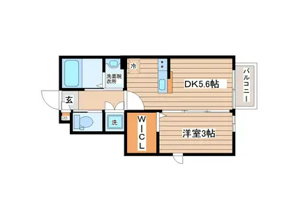 カームコート太子堂(1DK/1階)の間取り写真