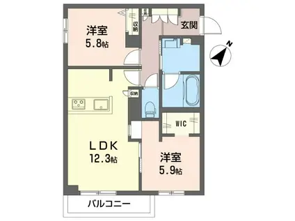 ラ・ピネータ鎌倉(2LDK/1階)の間取り写真