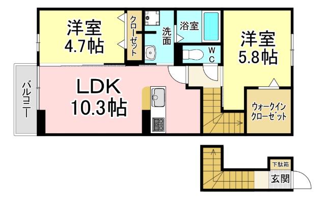 DーROOM N.T(2LDK/2階)の間取り写真