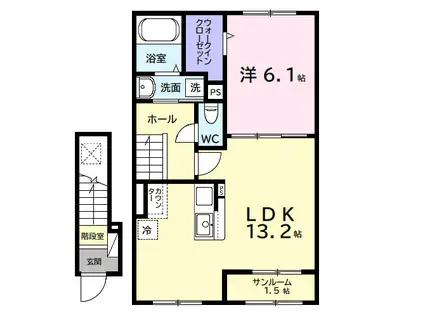 エレガンスロワイエ(1LDK/2階)の間取り写真