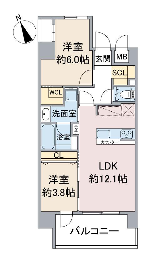 CASA VIA(2LDK/2階)の間取り写真