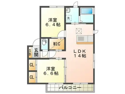 ZEXA雅(2LDK/2階)の間取り写真