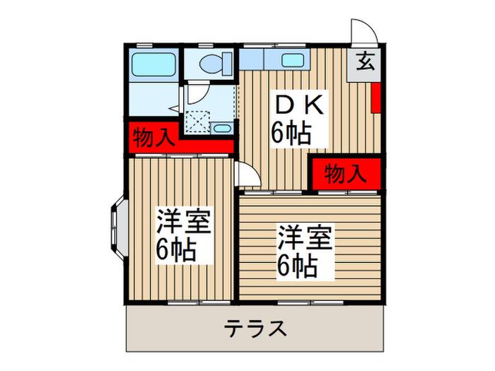 ヴィラージュヒグチA棟(2DK/1階)の間取り写真
