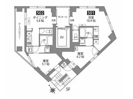 ファブリック東長崎レジデンス(1DK/5階)の間取り写真