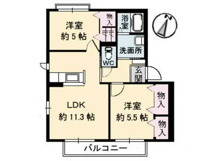 ボナール上安 A棟(2LDK/2階)の間取り写真
