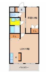 シャンテ一の宮(1LDK/2階)の間取り写真
