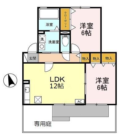 グランリッツ西島 A(2LDK/1階)の間取り写真