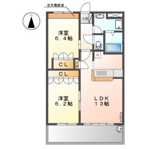 ガーデニングヒルズ五条(2LDK/3階)の間取り写真