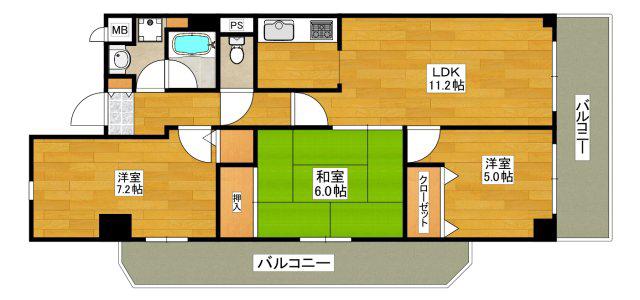レスカーラ緑地公園(3LDK/4階)の間取り写真