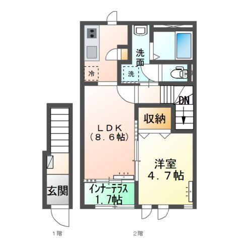 プルメリア(1LDK/2階)の間取り写真