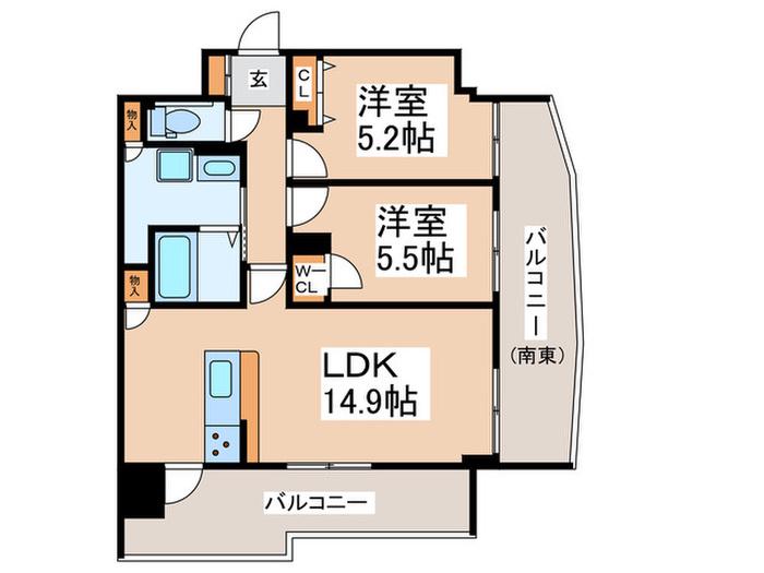 BRILLIANT VIEW CENTRAL PARK(2LDK/9階)の間取り写真